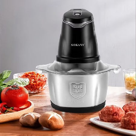 Tocător electric de alimente Tusy Store, 400 W, bol inox 2 L, 4 lame din oțel inoxidabil, negru