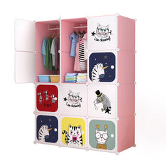 Dulap modular pentru copii, Alb/Roz, AT PERFORMANCE®, 12 rafturi, durabil  110X37X147 cm