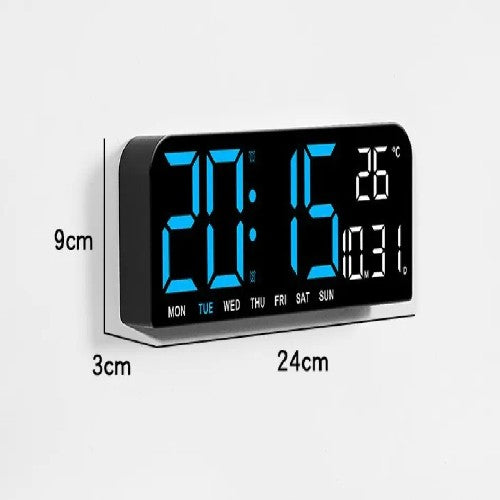 Ceas Digital AT PERFORMANCE®, de Masa si de Perete cu Lumina Led, Calendar, Cronometru, Temperatura, Alarma, Termometru, Functie Snooze, Luminozitate Adjustabila, 24x9cm.