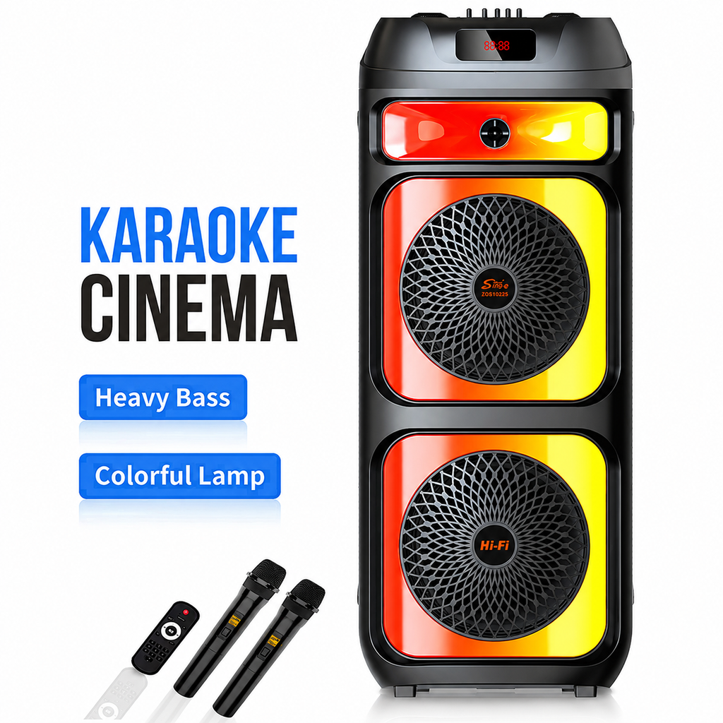 Boxă karaoke portabilă Sing-E ZQS10225, 2x10 inch, 80 W, DSP, acumulator 6000 mAh, LED RGB