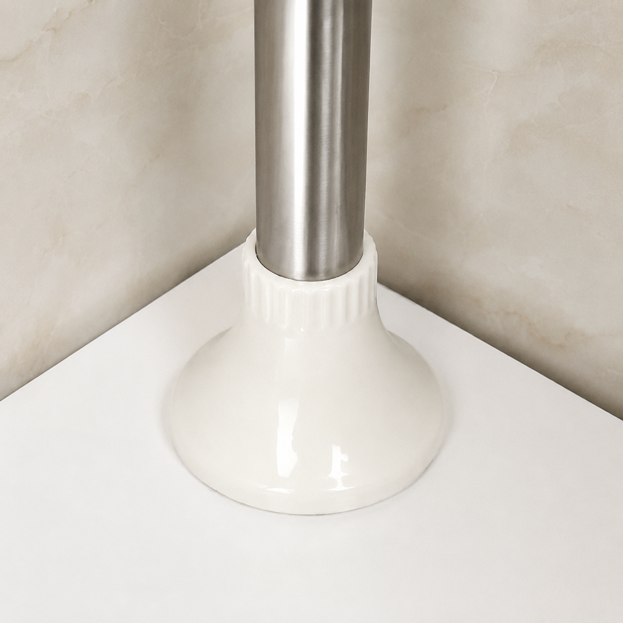 Etajeră de colț telescopică pentru baie AT Performance, 4 rafturi, reglabilă 185-310 cm, albă