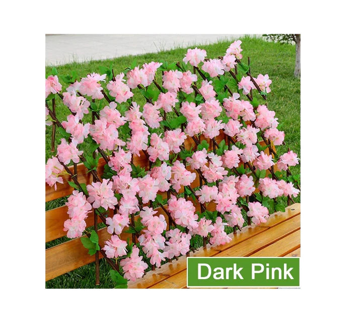 Gard paravan viu cu frunze si flori artificiale, AT PERFORMANCE, extensibil, 100x200 cm, roz