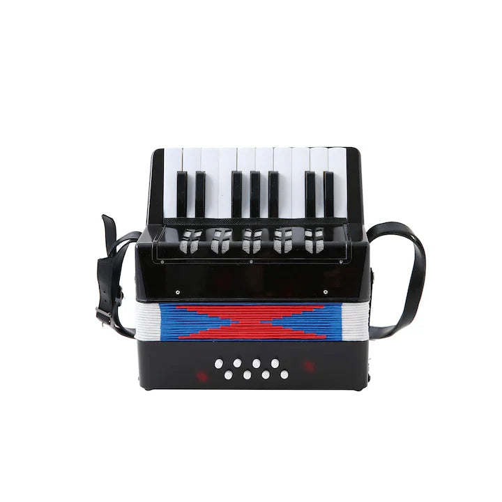 Acordeon de jucărie AT Performance, 17 clape, 8 bași, 23 x 10 x 22 cm, 1.5 kg, albastru sidef