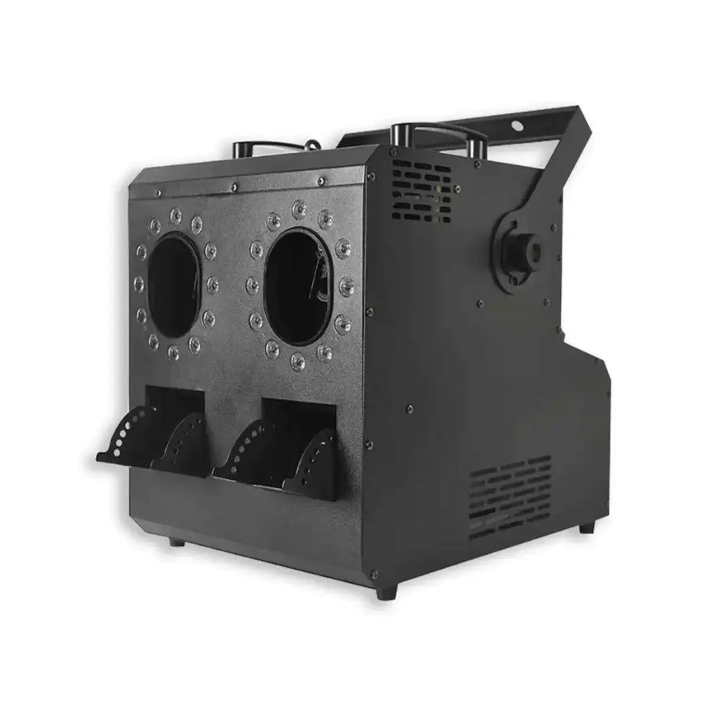 Mașină de baloane profesională dublă AT Performance, LED RGB, control DMX512, 3 rezervoare, unghi reglabil