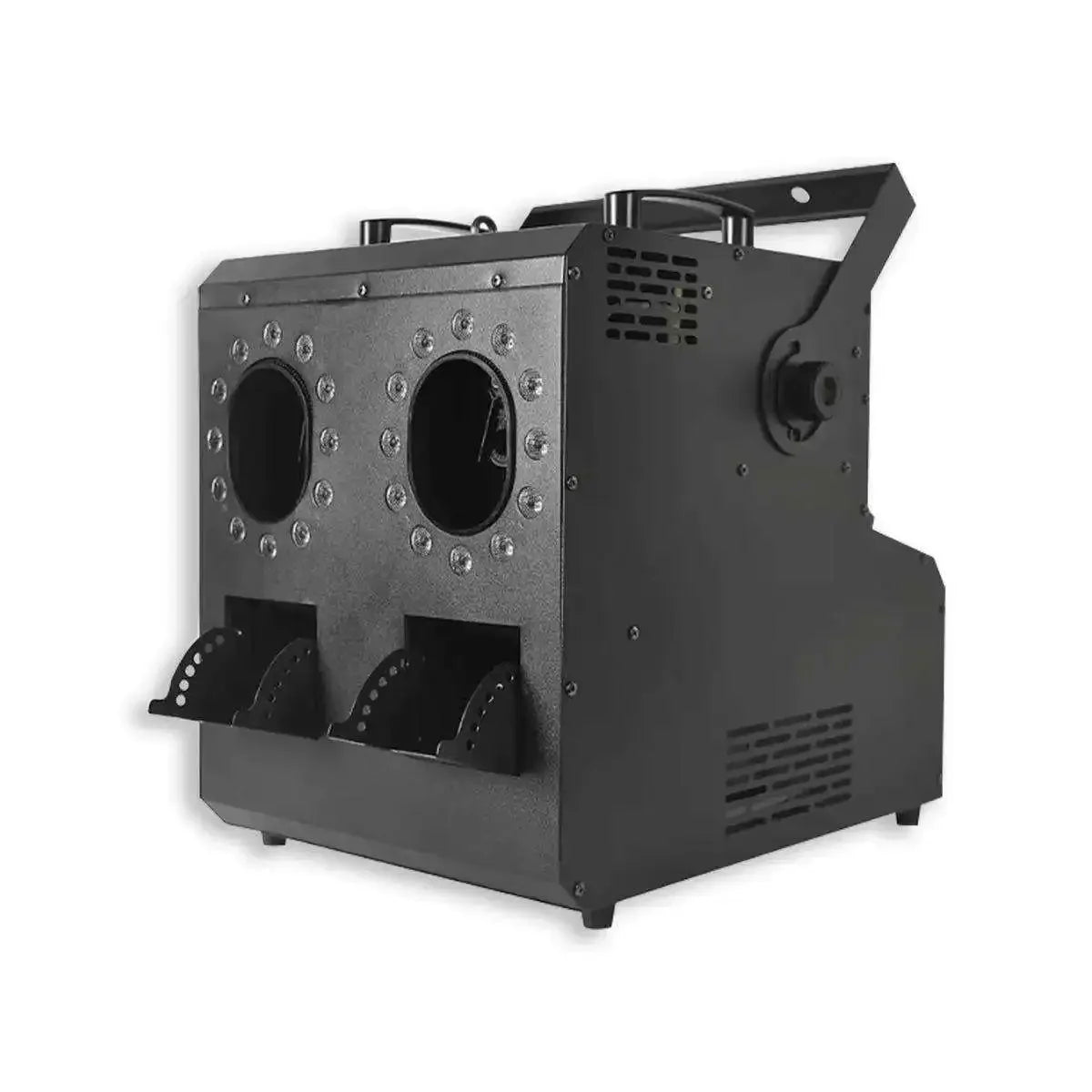 Mașină de baloane profesională dublă AT Performance, LED RGB, control DMX512, 3 rezervoare, unghi reglabil