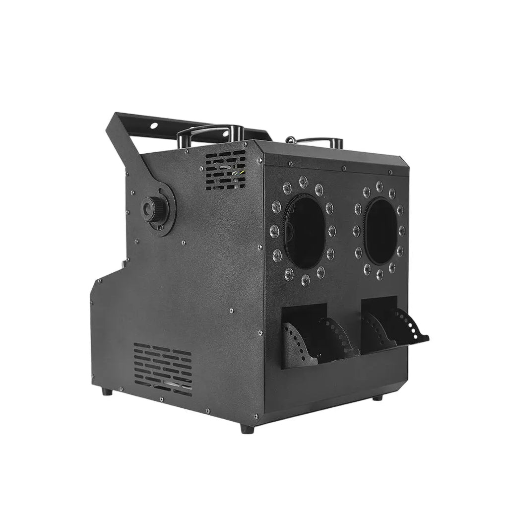 Mașină de baloane profesională dublă AT Performance, LED RGB, control DMX512, 3 rezervoare, unghi reglabil