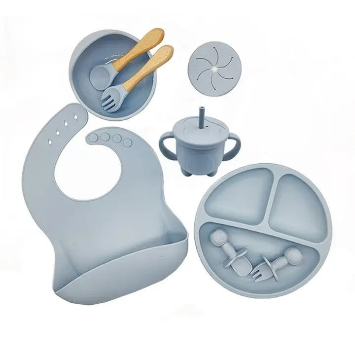 Pachet Bebe 2 în 1: Balansoar cu Vibrații Mastela + Set Diversificare 10 Piese Silicon | Relaxare și Hrănire Sigură