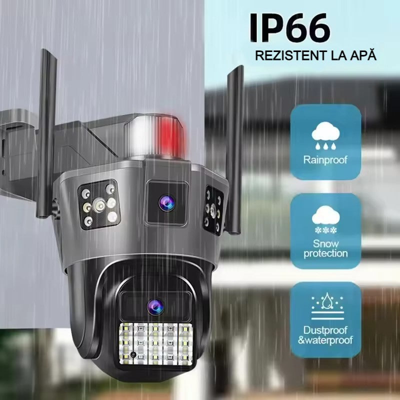 Cameră de supraveghere WiFi AT Performance, dual lens, PTZ 355°, Full HD, audio bidirecțional, alarmă