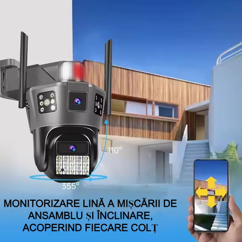 Cameră de supraveghere WiFi AT Performance, dual lens, PTZ 355°, Full HD, audio bidirecțional, alarmă
