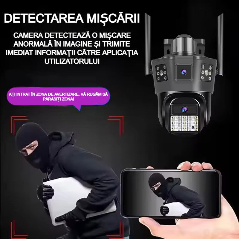 Cameră de supraveghere WiFi AT Performance, dual lens, PTZ 355°, Full HD, audio bidirecțional, alarmă