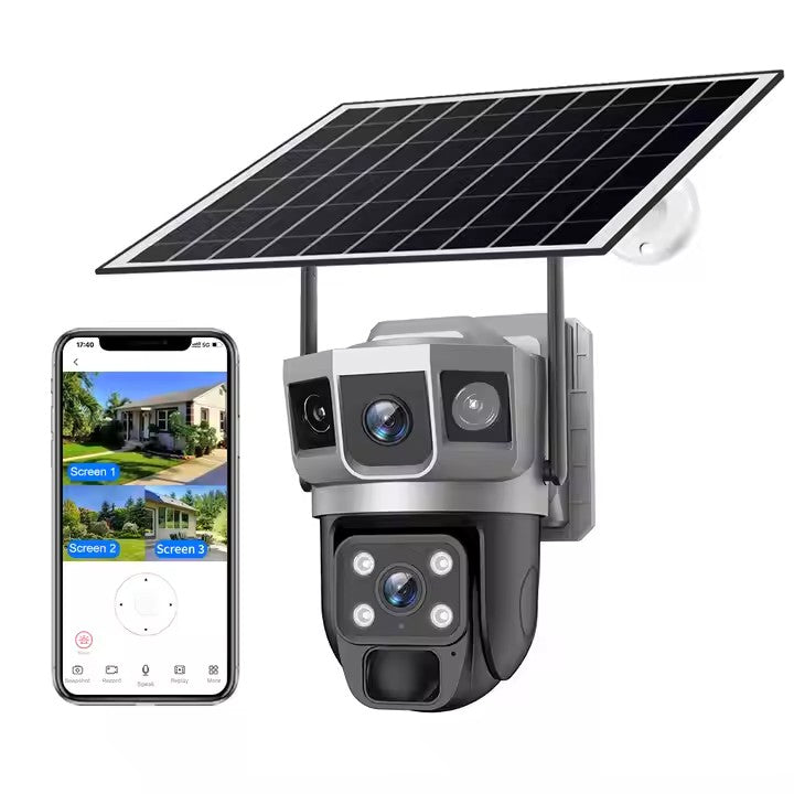 Cameră de supraveghere solară AT Performance, 4MP, 4G SIM, zoom optic 10x, dual lens, PTZ