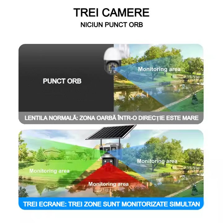 Cameră de supraveghere solară AT Performance, 4MP, 4G SIM, zoom optic 10x, dual lens, PTZ