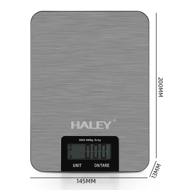 Cântar electronic de bucătărie HALEY HY-5017, 5 kg, precizie 0,1 g, oțel inoxidabil, argintiu