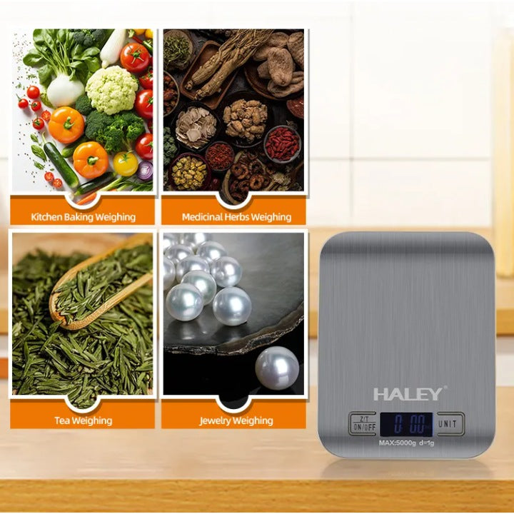 Cântar de bucătărie digital HALEY HY-5016, 5 kg, oțel inoxidabil, tavă de cântărire inclusă