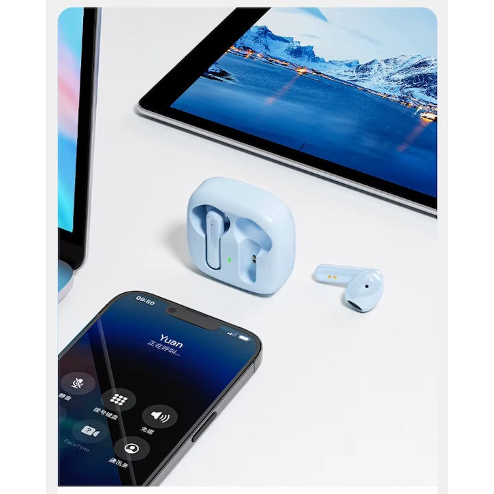 Căști wireless TWS Tusy Store, Bluetooth 5.3, autonomie 3-4 ore, buton multifuncțional, port Type-C