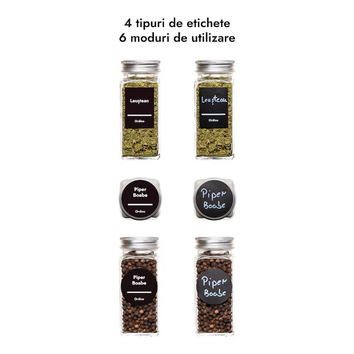 Sticluțe condimente AT Performance, set 24 bucăți, 110 ml, sticlă, capac aluminiu, 96 etichete
