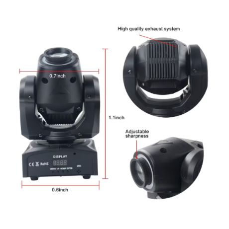Proiector moving head AT Performance, LED 30 W, 7 gobouri, 7 culori, DMX, pan 540°, negru