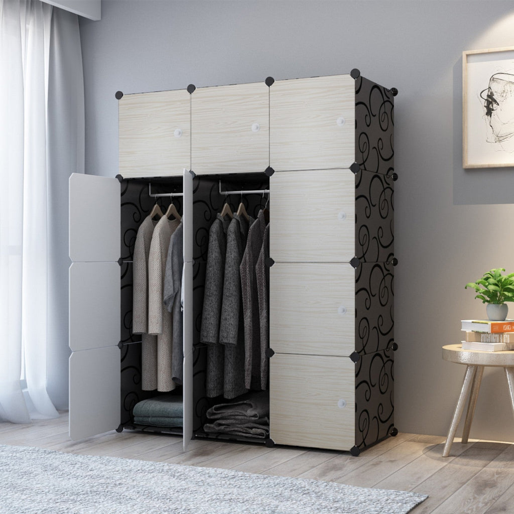 Dulap modular pentru copii AT Performance, 12 rafturi, 147x111x37 cm, plastic dur, crem cu laterale negre