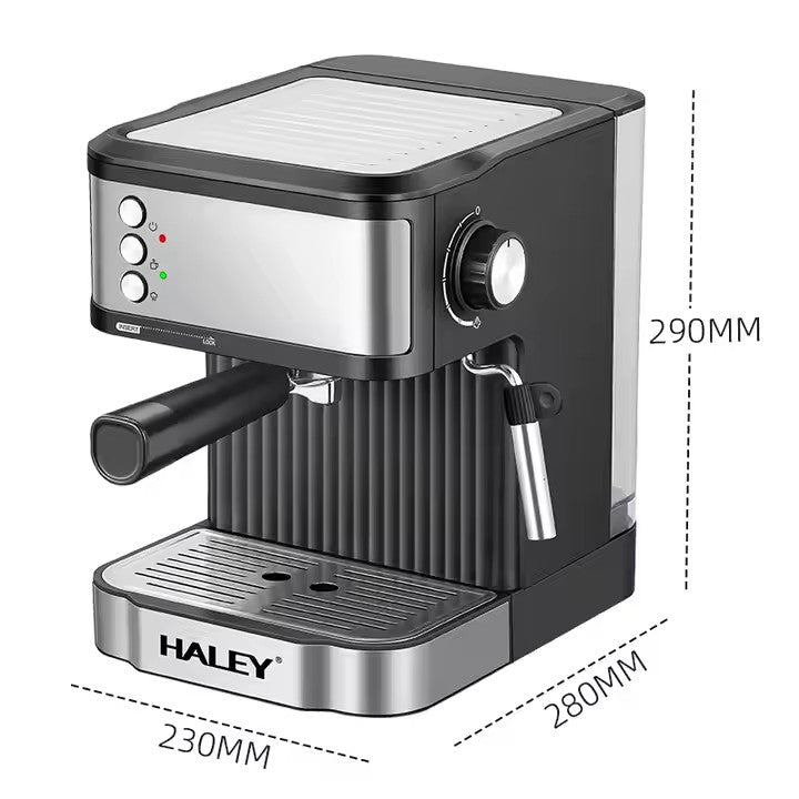 Espressor cafea HALEY HY-2809, 850 W, 20 bar, rezervor 1,8 L, oțel inoxidabil, argintiu cu negru