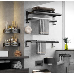 Suport Pliabil pentru Prosoape Baie AT PERFORMANCE®, Oțel Inoxidabil Negru, 60x21x19 cm – Compact, Elegant, Ușor de Montat