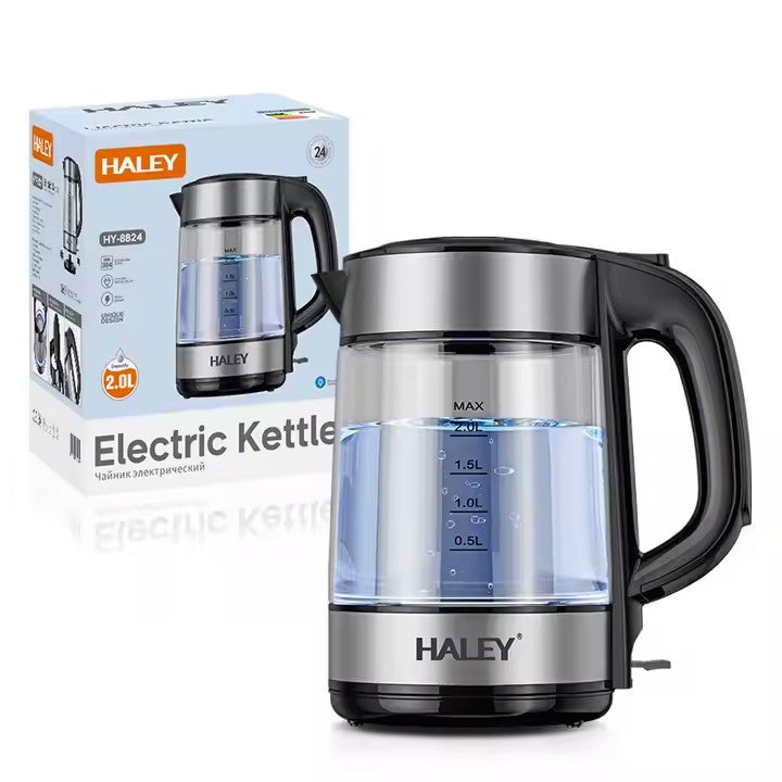Fierbător Electric HALEY HY-8824: Portabil din Sticlă de 2L, Ceainic de Bucătărie Pentru UZ Casnic și Hotel