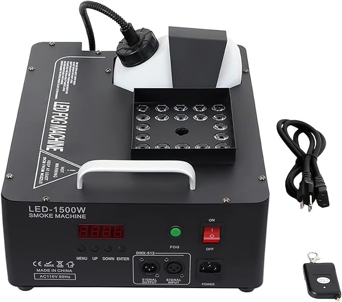 Mașină de fum verticală AT Performance, 1500 W, 24 LED RGB, control DMX512, rezervor 3 L