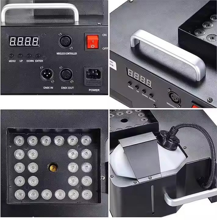 Mașină de fum verticală AT Performance, 1500 W, 24 LED RGB, control DMX512, rezervor 3 L