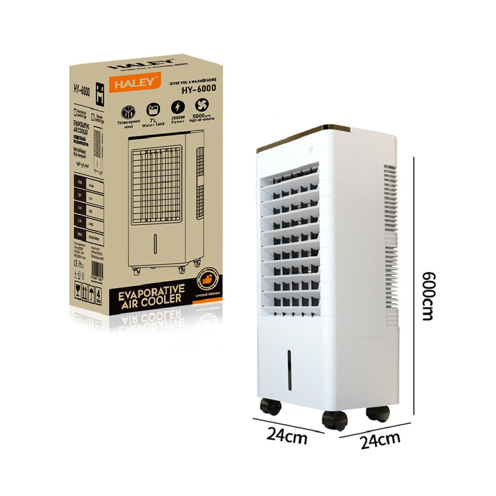 Răcitor de aer portabil HALEY, 2000 W, rezervor 7 L, debit 5000 m³/h, 3 viteze, alb