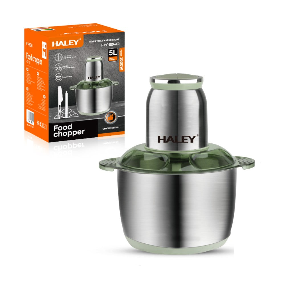 Tocător electric HALEY, 1000 W, bol inox 5 L, 4 lame, 2 palete interschimbabile, 2 viteze, verde