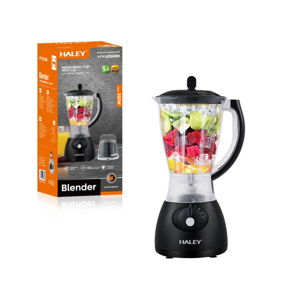 Blender 2 în 1 HALEY, 500 W, motor din cupru, bol 1,5 L, 4 viteze, râșniță, negru