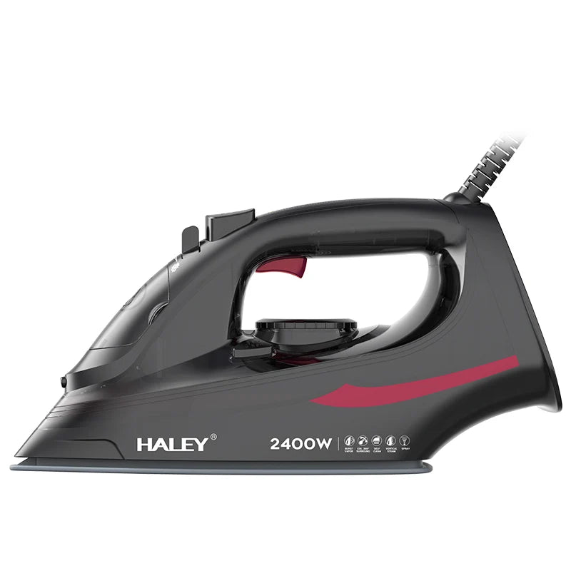 Fier de călcat cu abur HALEY HY-2060, 2400 W, talpă ceramică, rezervor 350 ml, cablu 1,5 m, negru