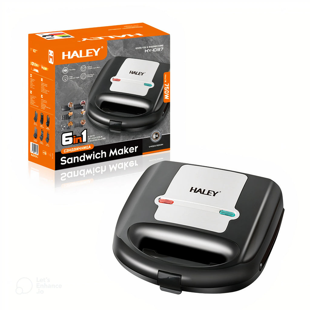 Sandwich maker 6 în 1 HALEY HY-1037, 750 W, plăci detașabile antiaderente, indicator luminos