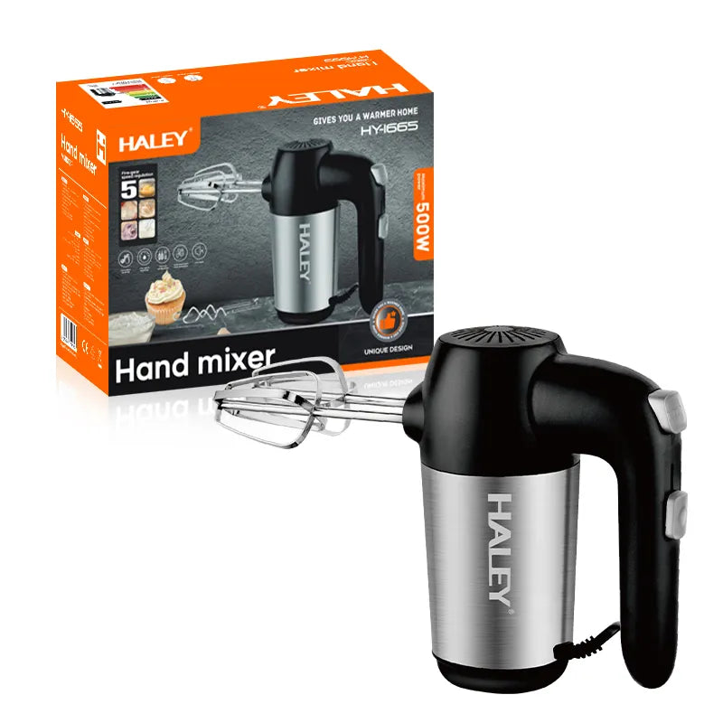 Mixer de mână HALEY HY-1665, 500 W, 5 trepte de viteză, carcasă inox, 4 tije de mixare incluse