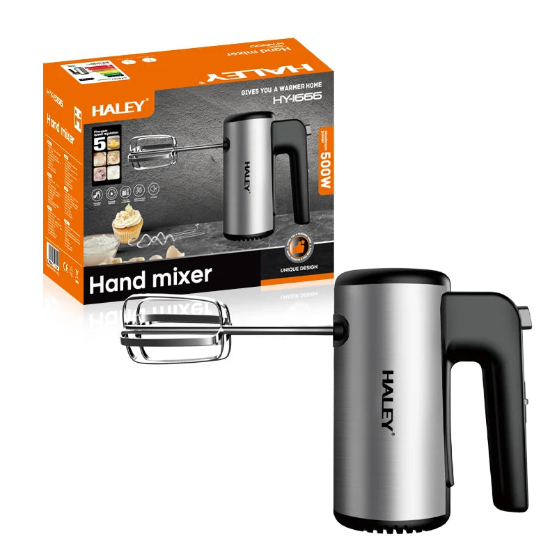 Mixer de mână HALEY HY-1666, 500 W, 5 viteze, carcasă inox, design vertical, 4 tije incluse