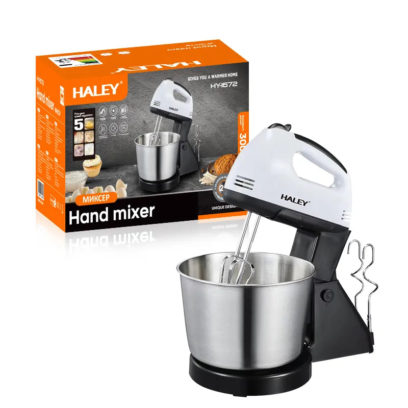 Mixer cu bol HALEY HY-1672, 300 W, 7 viteze, funcție turbo, bol inox, 4 tije incluse