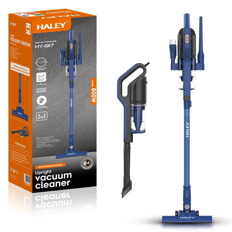 Aspirator vertical 2 în 1 HALEY HY-1917, 600 W, ciclonic, recipient 0,8 L, autonomie 30-60 min, albastru