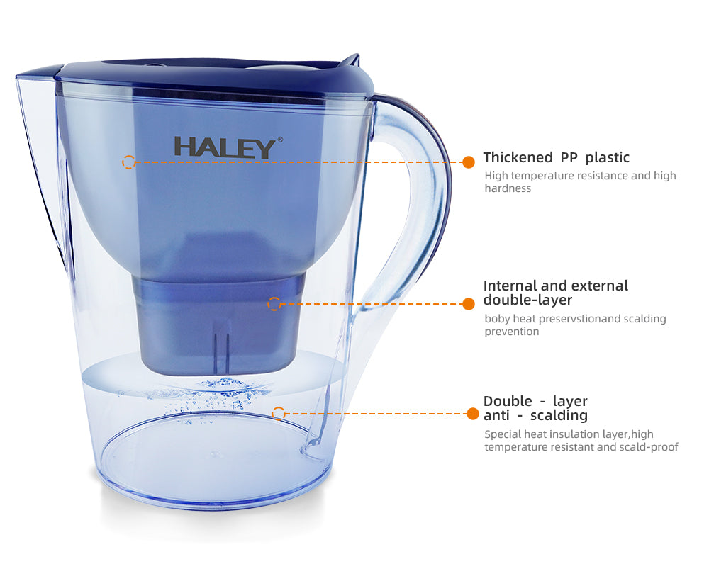 Cană filtrantă pentru apă HALEY, 3,5 L, filtru multistrat, indicator schimb filtru, albastru