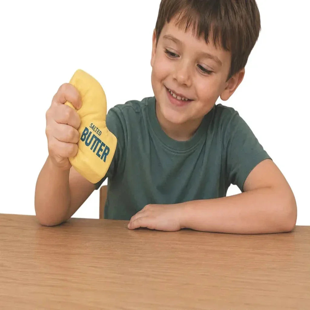 Jucărie squishy stick de unt Murmag, 13 cm, spumă poliuretanică, efect slow-rising, galben