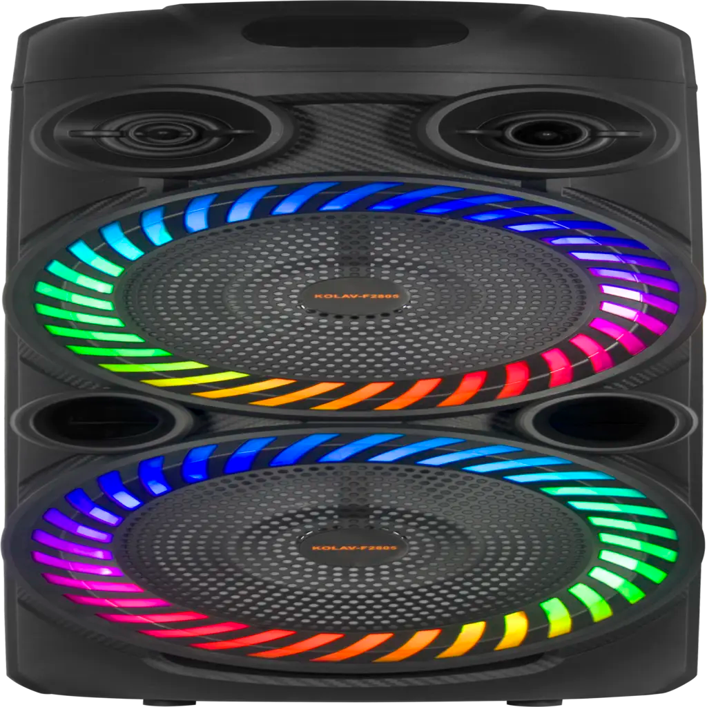 Boxă karaoke portabilă AT Performance KOLAV-F2805, 2800 W PMPO, 2 x 8 inch, Bluetooth, microfon wireless, RGB LED