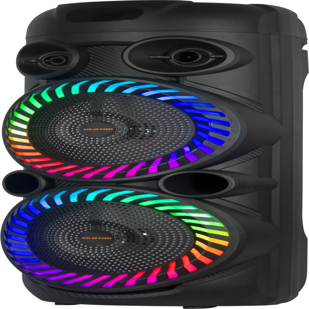 Boxă karaoke portabilă AT Performance KOLAV-F2805, 2800 W PMPO, 2 x 8 inch, Bluetooth, microfon wireless, RGB LED