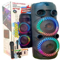 Boxă karaoke portabilă AT Performance KOLAV-F2805, 2800 W PMPO, 2 x 8 inch, Bluetooth, microfon wireless, RGB LED