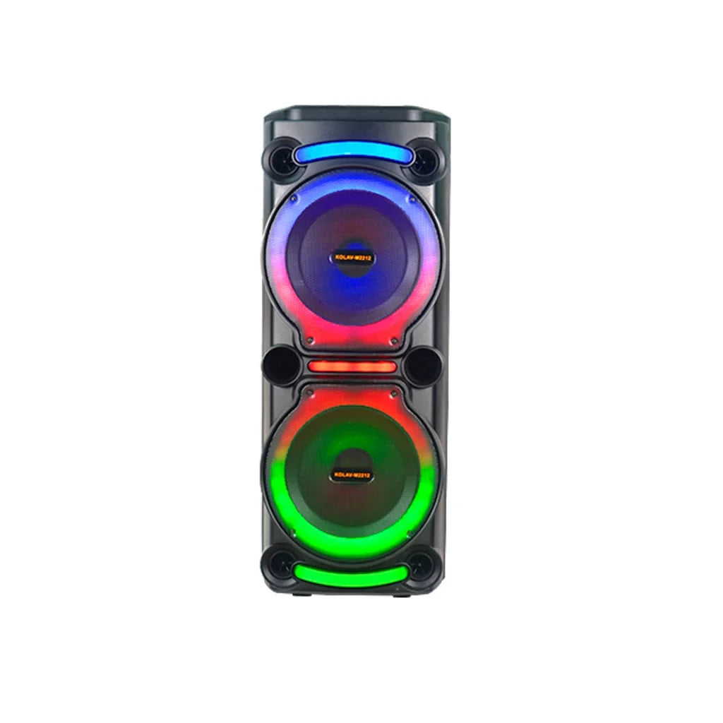 Boxă karaoke portabilă AT Performance KOLAV-M2212, 400 W RMS, 2 x 12 inch, Bluetooth, 2 microfoane wireless, RGB LED