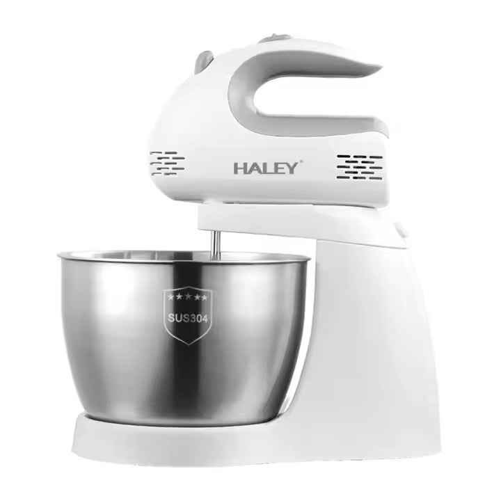 Mixer cu bol HALEY HY-1661, 500 W, bol inox 3 L, 5 trepte de viteză, sistem bowl-lift, alb cu inox