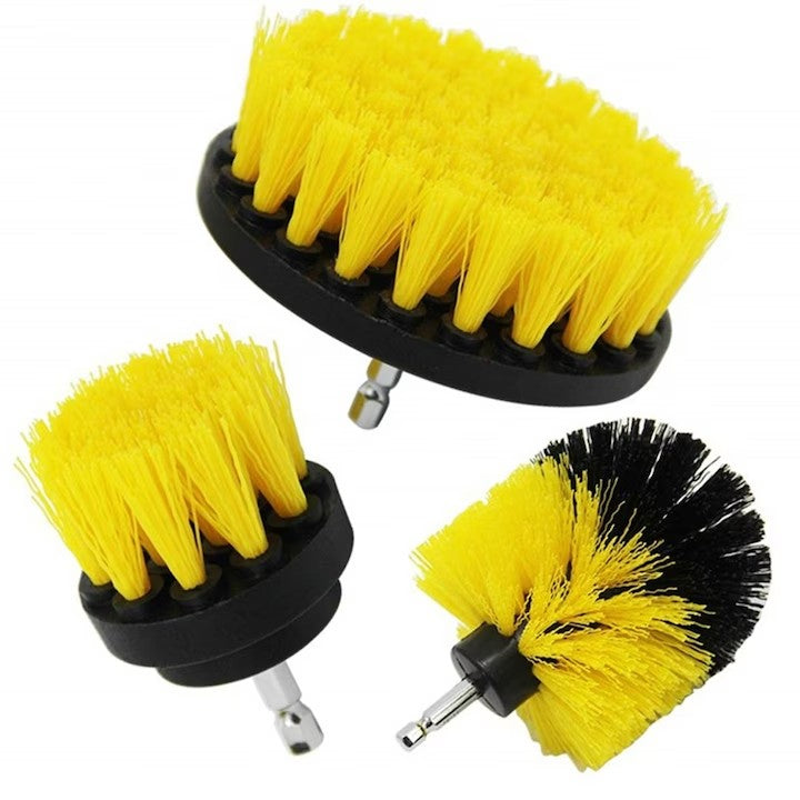 Perie rotativă pentru bormașină AT Performance, set 3 bucăți, plastic, ax inox, adaptor, galben