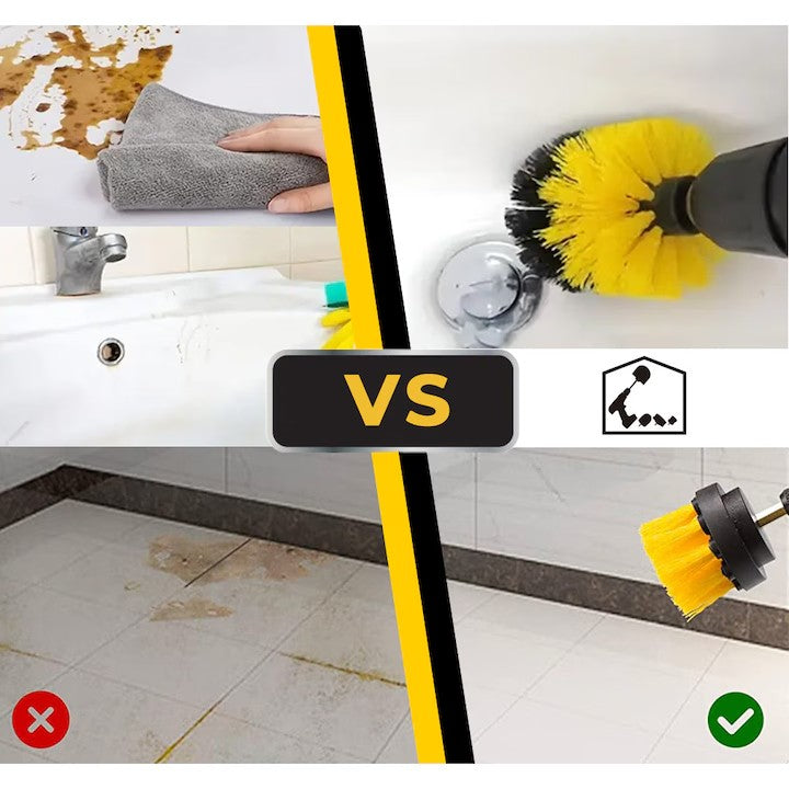 Perie rotativă pentru bormașină AT Performance, set 3 bucăți, plastic, ax inox, adaptor, galben