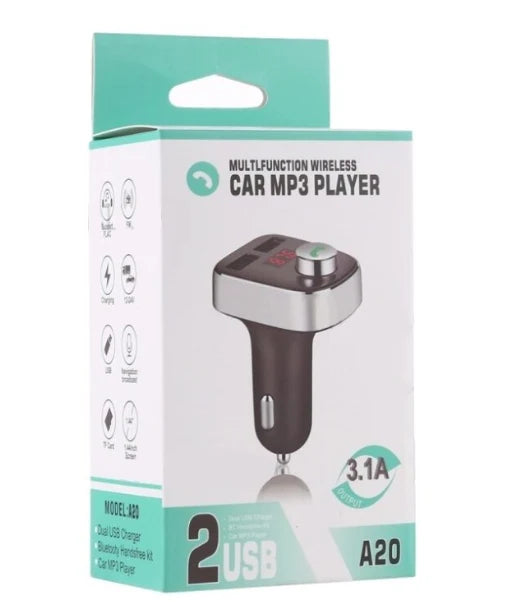 Modulator FM auto Tusy Store A20, Bluetooth 3.0, MP3 player, dual USB, card TF, negru