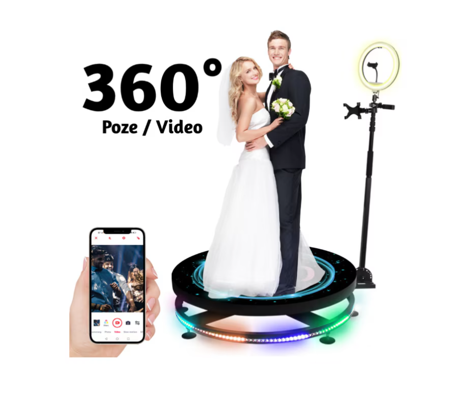 Platformă foto-video selfie 360 AT Performance, diametru 80 cm, braț rotativ 190 cm, LED RGB, telecomandă