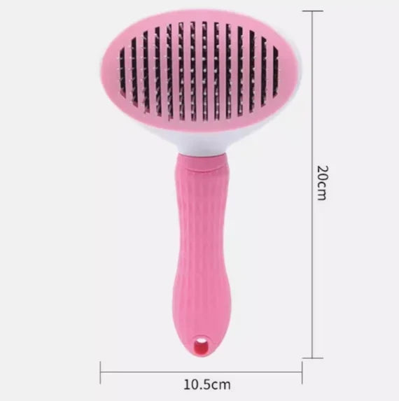 Perie de îngrijire pentru animale Tusy Store, buton de auto-curățare, mâner ergonomic, roz