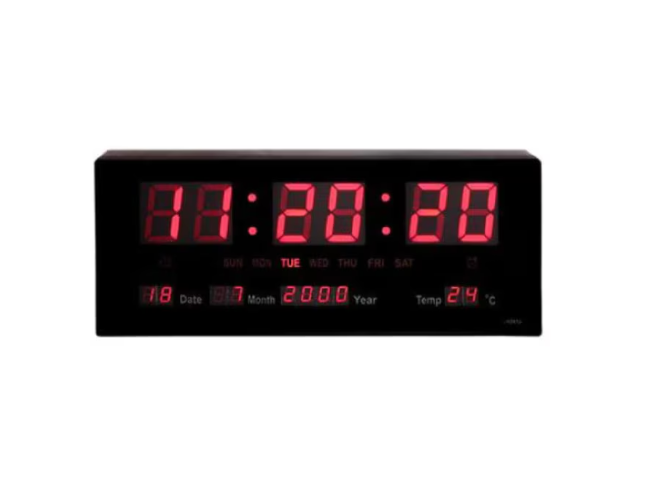Ceas digital de perete AT Performance, afișaj LED, calendar, termometru, 36,2 cm, roșu