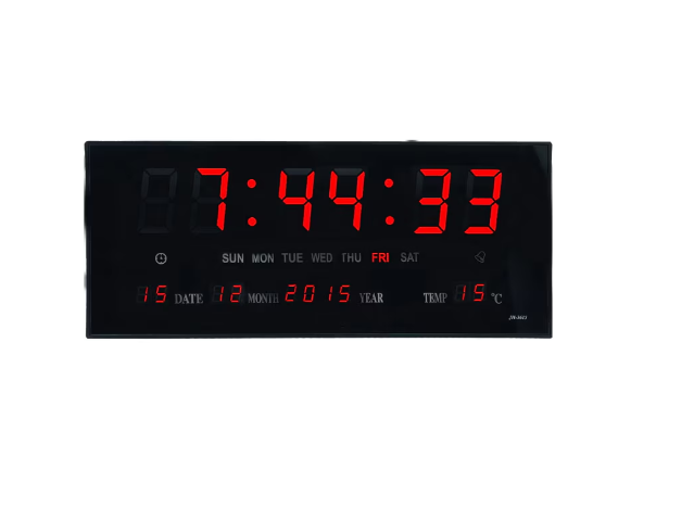 Ceas digital de perete AT Performance, afișaj LED, calendar, termometru, 36,2 cm, roșu